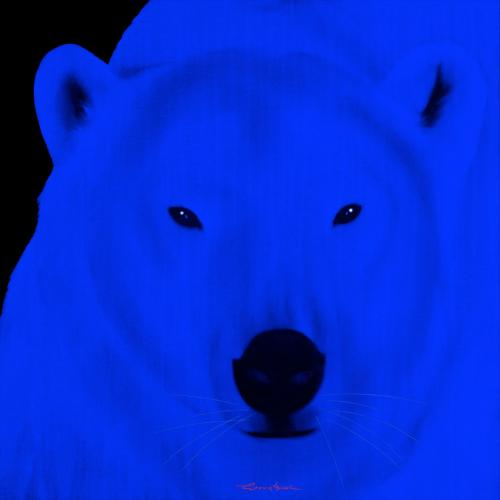 POLAR BEAR ELECTRIC BLUE  Showroom - Inkjet on plexi, limited editions, numbered and signed. Wildlife painting Art and decoration. Click to select an image, organise your own set, order from the painter on line